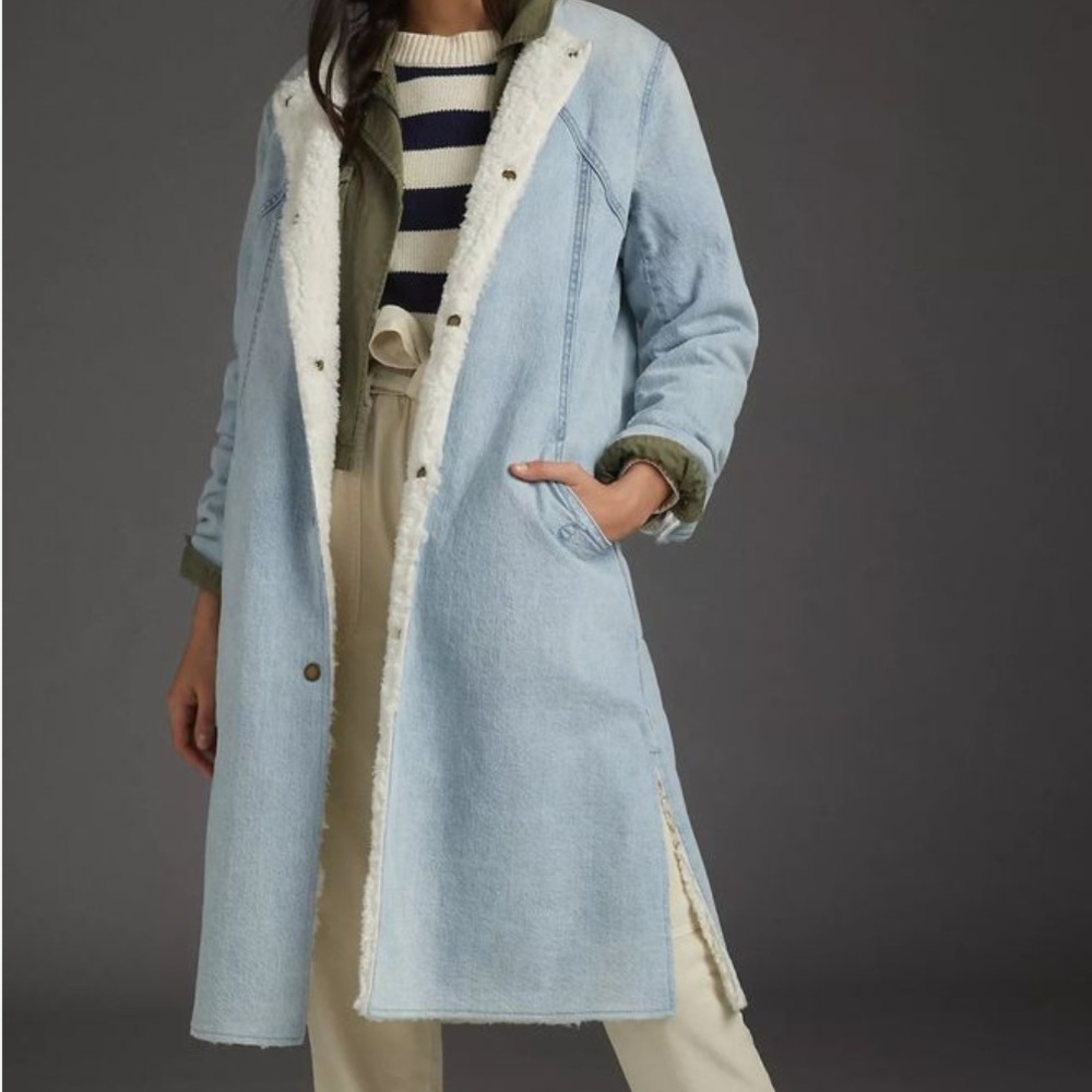Pilcro Reversible Sherpa Denim Duster Coat